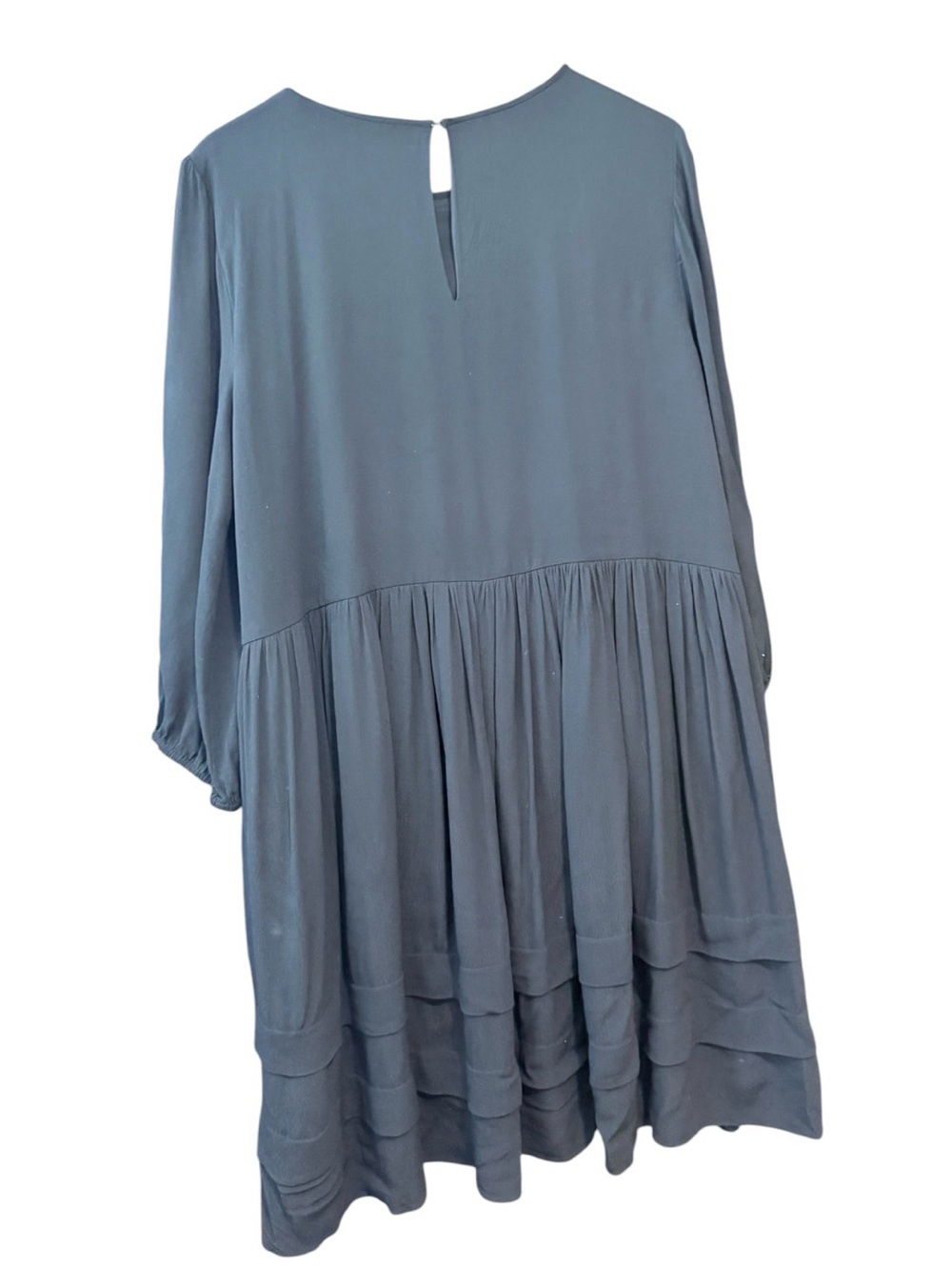 Ann Taylor Black Tiered Pintuck Dress Flowy Lagenlook Minimalist capsule - Picture 2 of 12